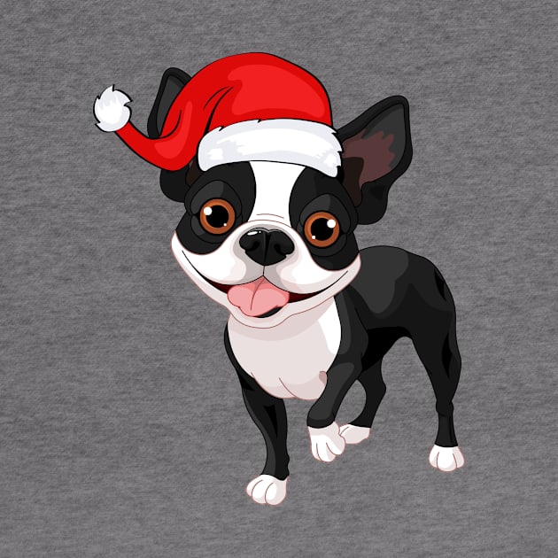 Santa Boston Terrier Cartoon Dog by Seasonal Dogs